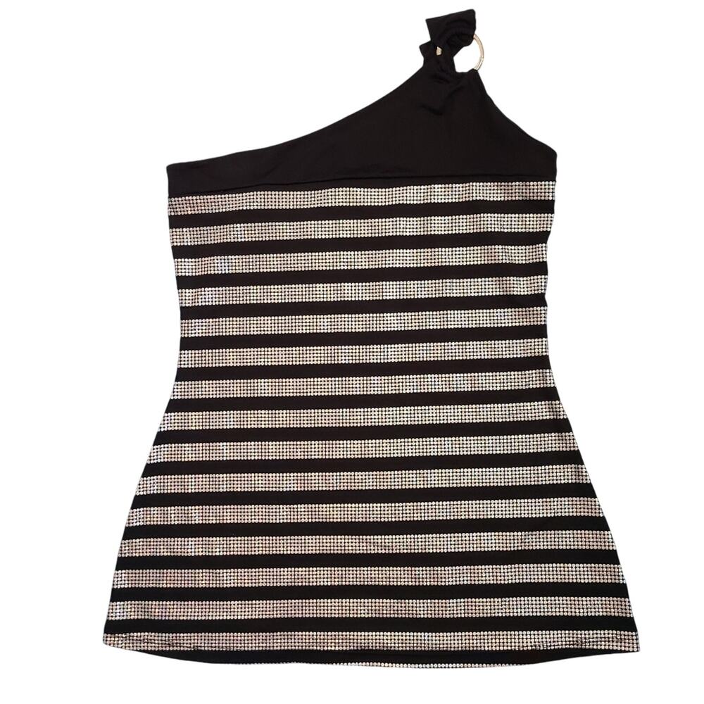 Egen Y2K Black And Silver‎ One Shoulder Blouse SZ M